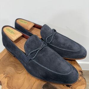 Magnanni Navy Suede Leather Loafers with Dark Brown Men's Size 10